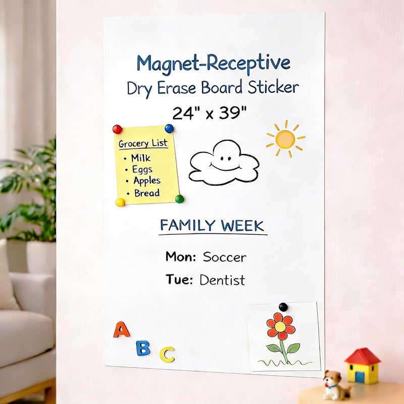 Warasee Magnetic Wall Decal Whiteboard: 24” x 39” Vertical Peel & Stick Dry Erase Board Sticker for Wall | No-Ghosting PET for Kids Learning, Homeschool & Classroom (Magnet-Receptive) - Image 1